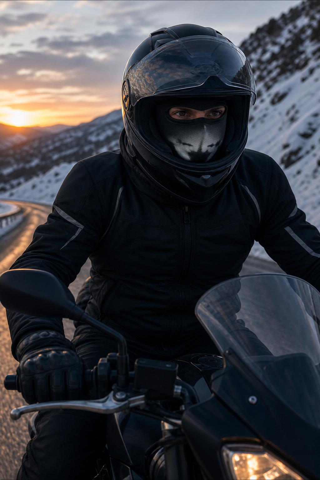 Chameleon Balaclava en motocicleta con frío