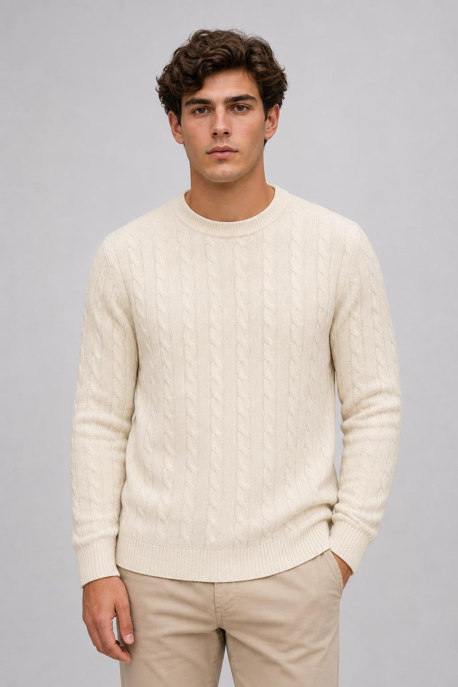 Heritage Cable Sweater beige, foto de estudio de frente