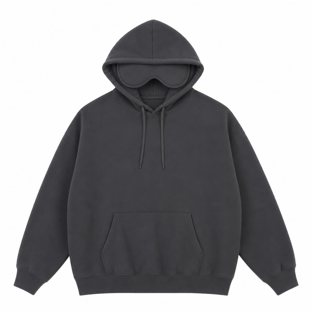 Jetlag Hoodie color gris, antifaz integrado en la capucha