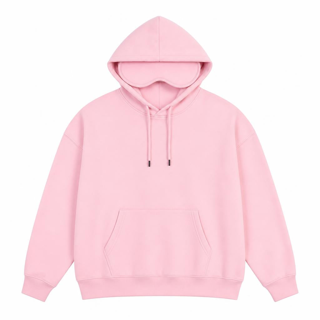 Jetlag Hoodie color rosa, antifaz integrado en la capucha