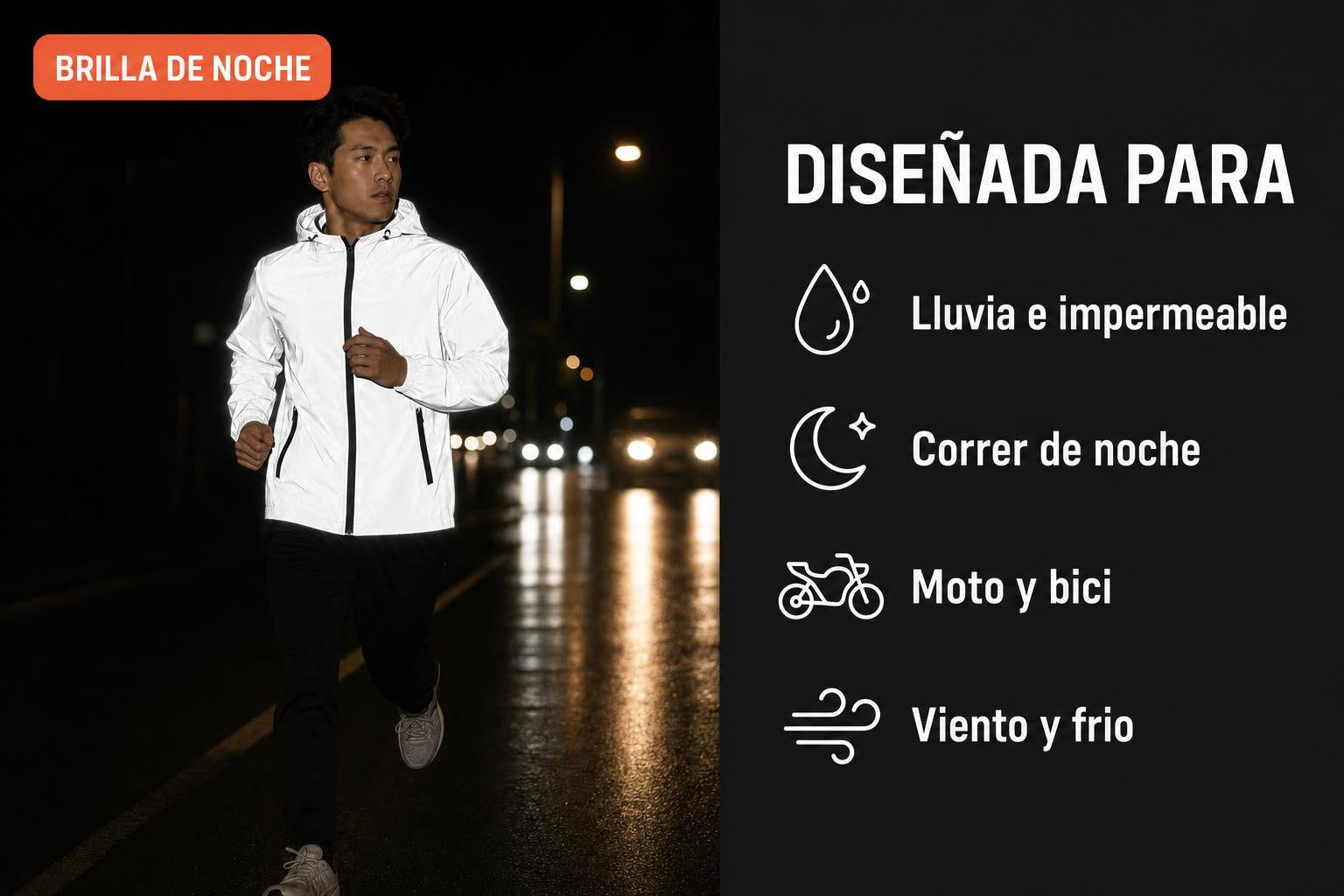 Nightflash Jacket: diseñada para lluvia, correr de noche, moto y bici, viento y frio